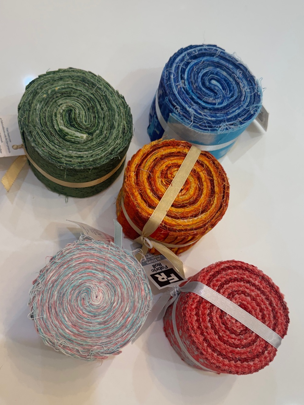 5 unopened Joann Fabric Jelly Roll Sets in Blue, Green, Orange, Red, asst - NEW